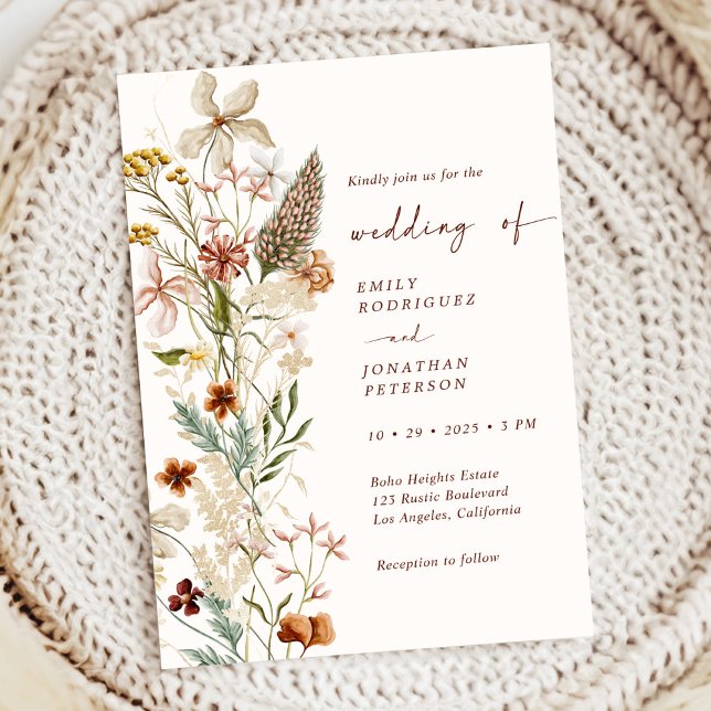 Convites Boho Rustic Neutral Floral Wedding (Criador carregado)