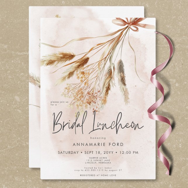 Convites Boho Rustic Pampas e Buquê Seco Bridal Luncheon (Boho Rustic Pampas & Dried Bouquet Bridal Luncheon Invitation)