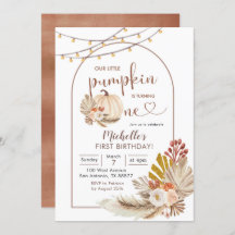 Boho Rustic Pampas Grass White Pumpkin Aniversário