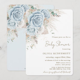 Convites Boho Rustic Pampas Pastel Blue Floral Chá de frald