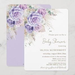 Convites Boho Rustic Pampas Purple Floral Chá de fraldas