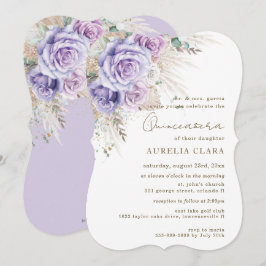 Convites Boho Rustic Pampas Purple Lilac Floral Quinceañera