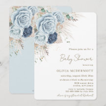 Boho Rustic Pampas Soft Blue Floral Chá de fraldas
