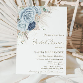 Convites Boho Rustic Pampas Soft Blue Floral Chá de panela