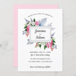 Convites Boho Rustic Pink White Lavanda Flowers Casamento