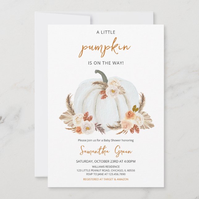 Convites Boho Rustic Pumpkin Chá de fraldas (Frente)