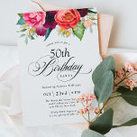Convites Boho Rustic Watercolor Floral 50ª Festa de anivers<br><div class="desc">Este maravilhosamente feminino e rústico convite de aniversário 50º estilo de fazer barulho tem uma sumptuosa paleta de cores ricas em terracota, pêssego profundo, vermelho burgundy, roxo, chalé e amarelo. Os adoráveis elementos botânicos de aquarela têm um apelo orgânico inspirado na natureza e fazem o pop do convite com estilo....</div>