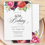 Convites Boho Rustic Watercolor Floral 60ª Festa de anivers<br><div class="desc">Este maravilhosamente feminino e rústico convite de aniversário estilo 60º tem uma sumptuosa paleta de cores ricas em terracota, pêssego profundo, vermelho burgundy, roxo, chalé e amarelo. Os adoráveis elementos botânicos de aquarela têm um apelo orgânico inspirado na natureza e fazem o pop do convite com estilo. Um roteiro elegante...</div>