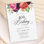 Convites Boho Rustic Watercolor Floral aniversário de 40 an<br><div class="desc">Bela feminina e rústica, este convite de festas aniversário de 40 anos de estilo boho tem uma sumptuosa paleta de cores ricas em terracota, pêssego profundo, vermelho burgundy, roxo, chalé e amarelo. Os adoráveis elementos botânicos de aquarela têm um apelo orgânico inspirado na natureza e fazem o pop do convite...</div>
