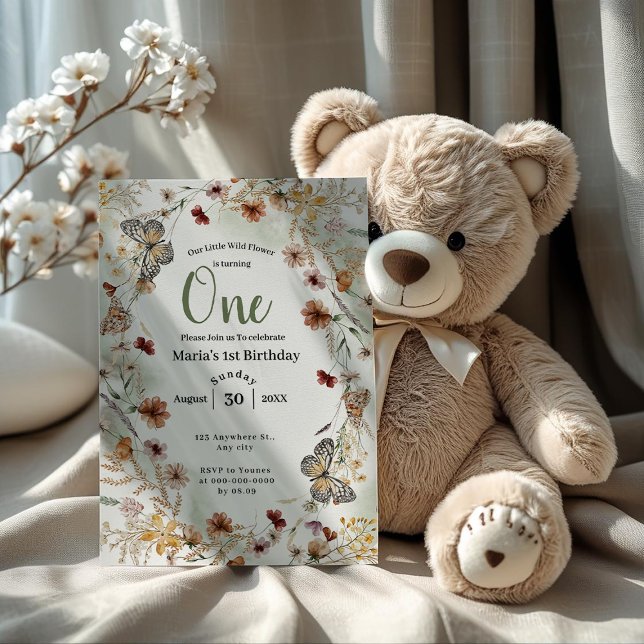 Convites Boho Rustic Wildflower Floral Baby Birthday (Criador carregado)