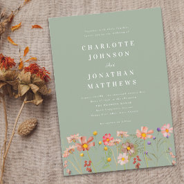Convites Boho Rústico Floral de Flores Silvestres Verde Sal