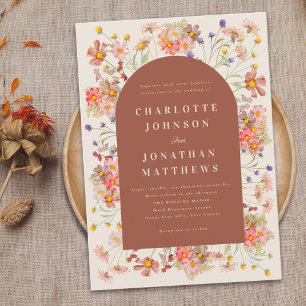 Convites Boho Rústico Floral Laranja Queimada Casamento de