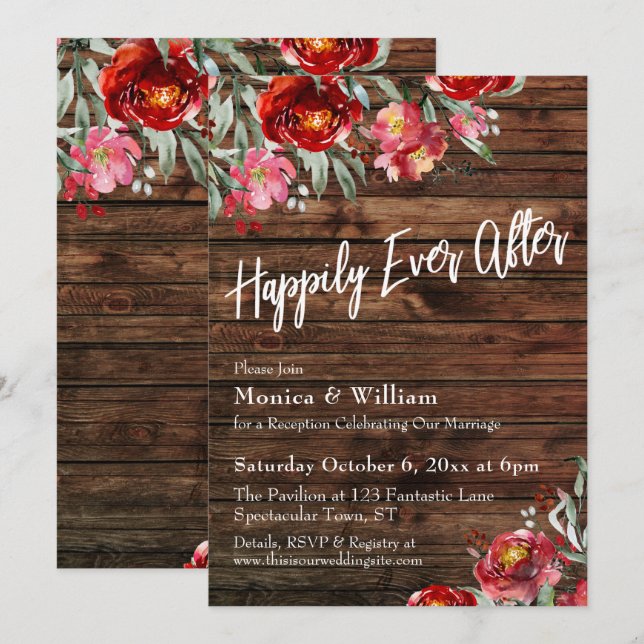 Convites Boho Rústico Floral Vermelho Borgonha Feliz para S (Frente/Verso)