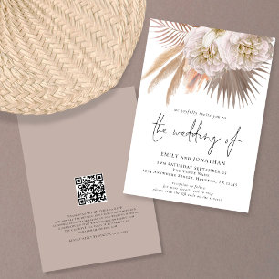 Convites Boho Rústico Pampas Código QR Casamento Script