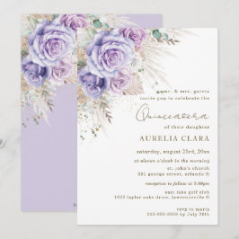 Convites Boho Rústico Pampas Floral Roxo Quinceañera Invi
