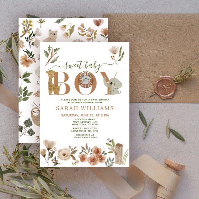 Convites Boho Safari Animais Doce Chá de fraldas (Criador carregado)