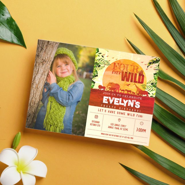 Convites Boho Safari Animal Quatro Foto Selvagem Aniversári (Criador carregado)