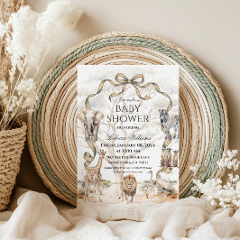 Convites Boho Safari Animals Beige Neutral Baby Shower