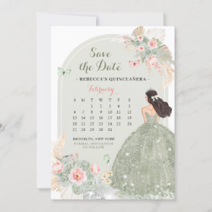 Convites Boho Sage Green 15 Años Salve O Calendário De Data