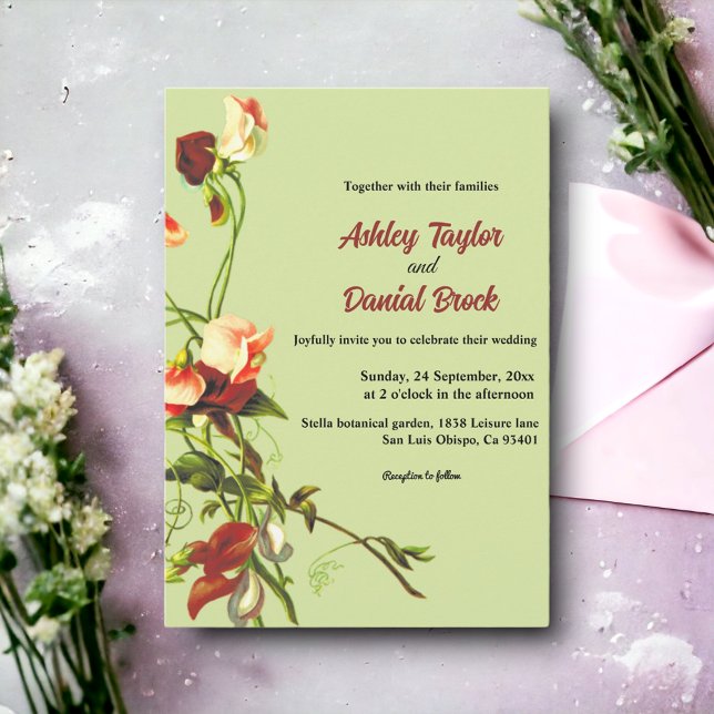 Convites Boho Sage Green Autumn Rosas Queda Floral Weding (Criador carregado)