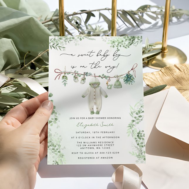 Convites Boho Sage Green Baby Boy Chá de fraldas (Criador carregado)