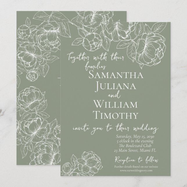 Convites Boho Sage Green Botânica Moderna Casamento (Frente/Verso)