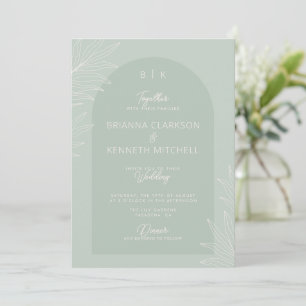 Convites Boho Sage Green com Arch Photo Wedding
