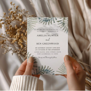 Convites Boho Sage Green Fern Watercolor Casamento