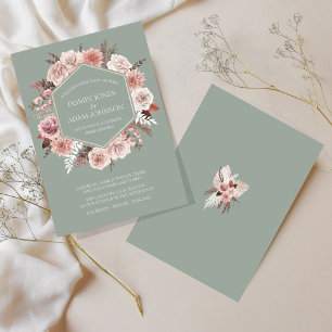 Convites Boho Sage Green Flowers Wreath Casamento