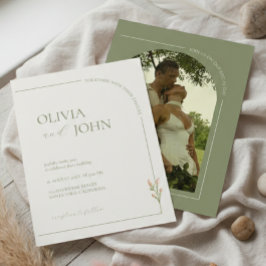 Convites Boho Sage Green & Linen Arches Minimalist Photo 