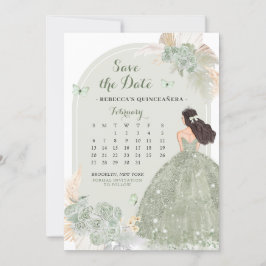 Convites Boho Sage Green Mis Quince Salvar O Calendário De