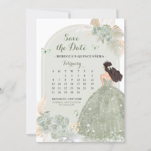 Convites Boho Sage Green Mis Quince Salvar O Calendário De 