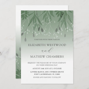 Convites Boho Sage Green Pressed Foliage Wedding