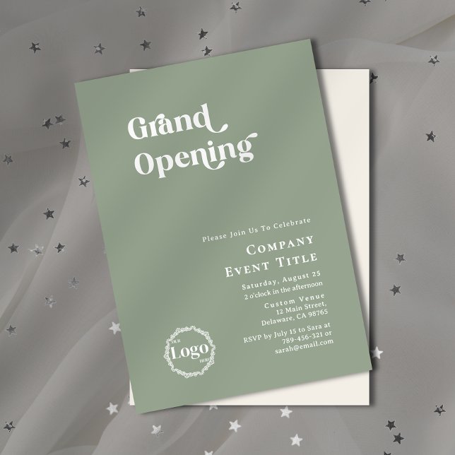 Convites Boho Sage Green Typografia Grande Abertura (Property Photo Background Typography Open House Invitation)