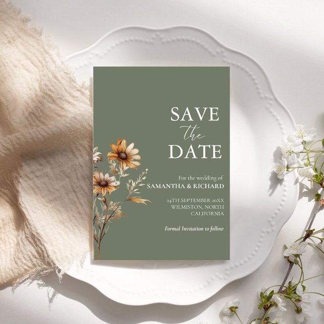 Convites Boho Sage Green Wildflower Casamento Salvar a Data (Criador carregado)