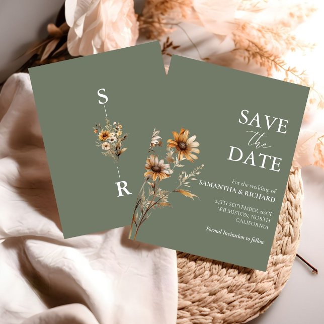 Convites Boho Sage Green Wildflower Casamento Salvar Data (Criador carregado)