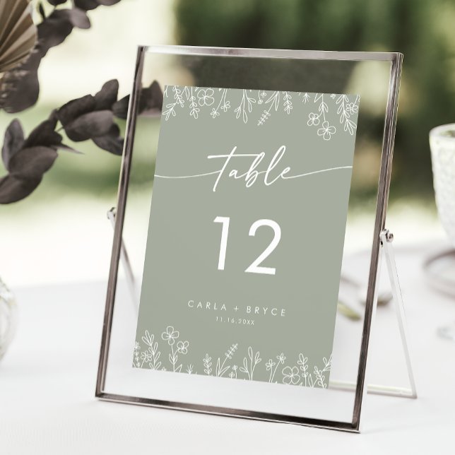 Convites Boho Sage Green Wildflower Wedding Table Numbers (Criador carregado)