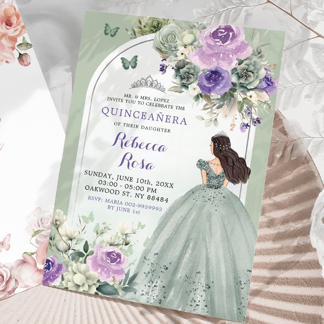 Convites Boho Sage Lavanda Floral Princesa Quinceañera (Criador carregado)