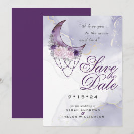 Convites Boho Save the Date Roxo Empoeirado Lua Crescente