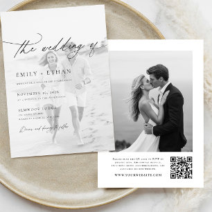 Convites Boho Script QR Code Casamento Fotográfico