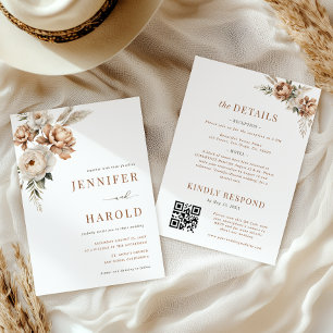 Convites Boho Seco Queda Floral Mínimo Tudo em Um Casamento