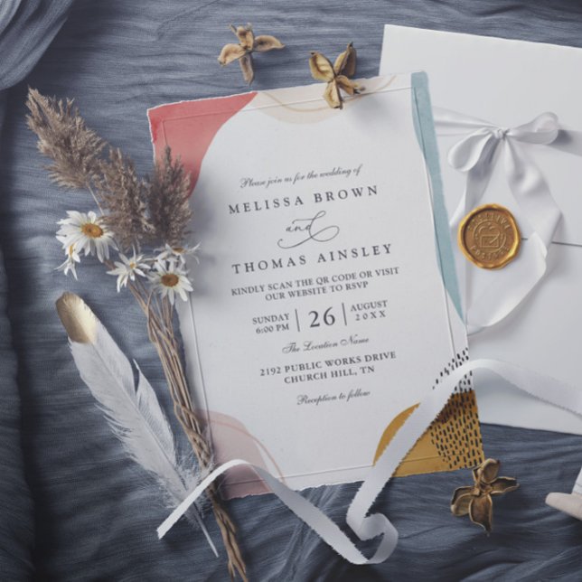 Convites Boho Shapes Tropical Minimalist QR Code Wedding (Criador carregado)