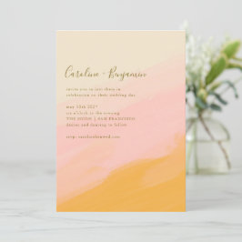 Convites Boho Simple Watercolor Pink Yellow Script Casament