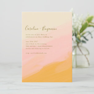 Convites Boho Simple Watercolor Pink Yellow Script Casament