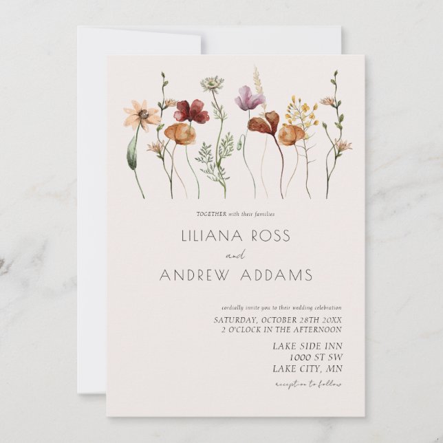 Convites Boho Simple Wildflower Weditation (Frente)