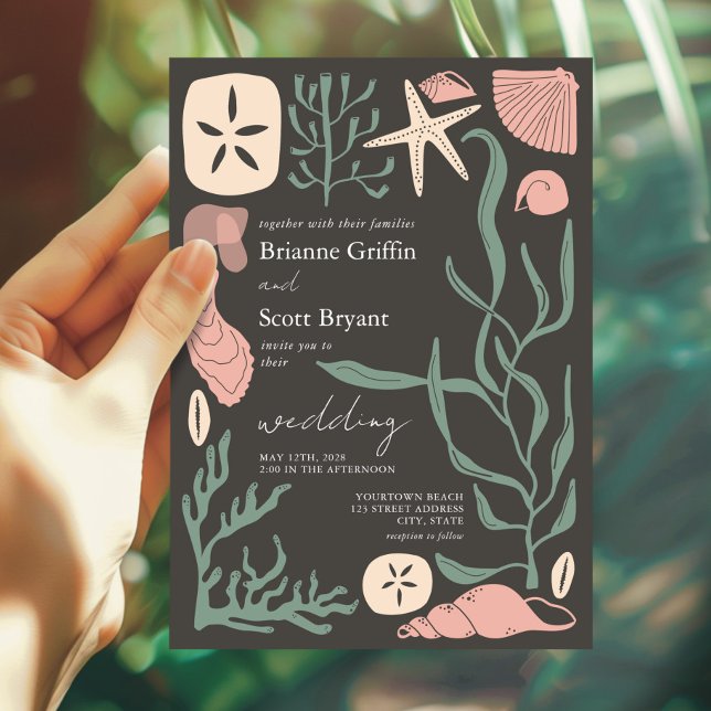 Convites Boho Sob Casamento Marítimo Náutico Escuro (Criador carregado)