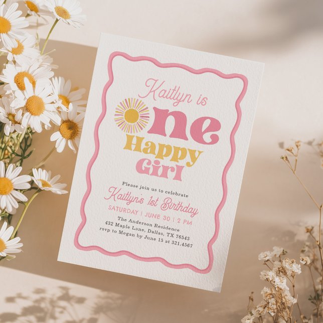 Convites Boho Sol Uma Menina Feliz 1º Aniversário (Criador carregado)