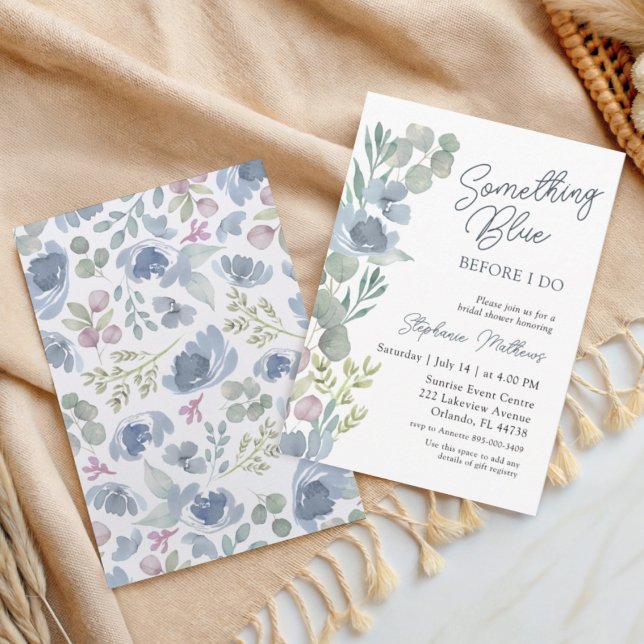 Convites Boho Something Blue Floral Shower Invitation (Criador carregado)