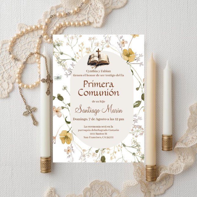 Convites Boho Spanish First Holy Communion (Criador carregado)