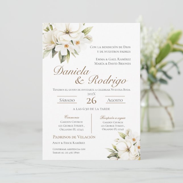 Convites Boho Spanish Wedding Invitation (Em pé/Frente)